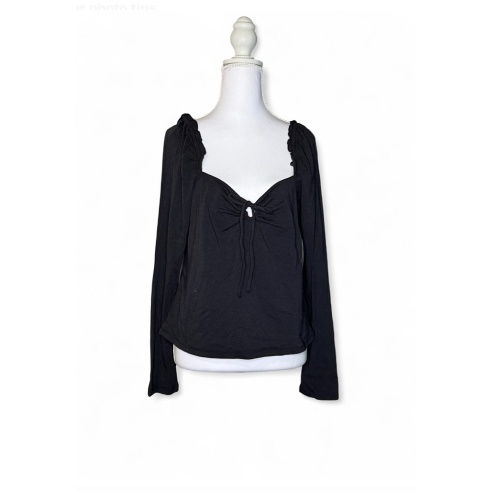 NWT Melrose & Market Black Ruched Tie Long Sleeve Top XL 🖤